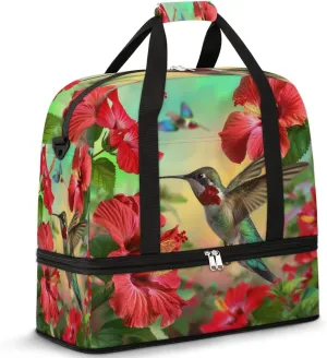 Bird Hummingbird Travel Duffel Bag for Women Men, Spring Flower Sports Gym Bag with Shoes Compartment Foldable Overnight Bag Weekender Tote Workout Carry On Luggage Bag