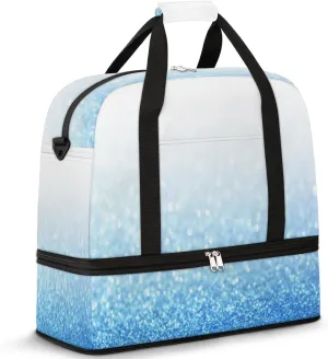 Blue Glitter Travel Duffel Bag for Women Men, Abstract Pattern Sports Gym Bag with Shoes Compartment Foldable Overnight Bag Weekender Tote Workout Carry On Luggage Bag