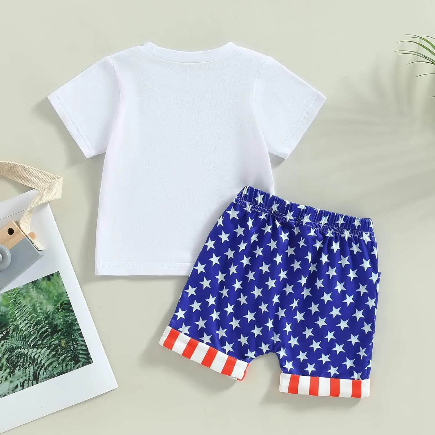 BOIBOKOKO 4th of July Baby Boy Outfit Letter Print Short Sleeve Shirt Top Star Jogger Shorts USA Patriotic Clotes