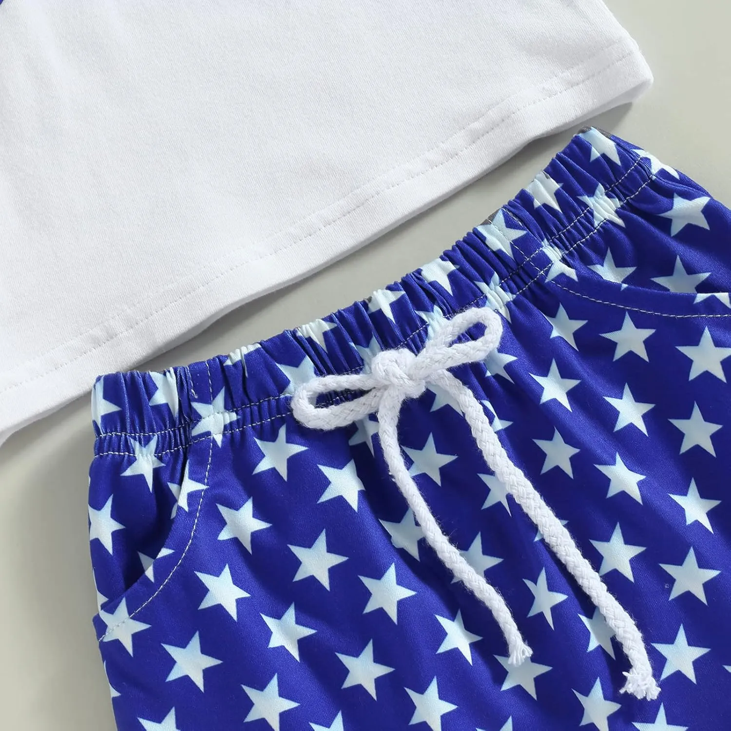BOIBOKOKO 4th of July Baby Boy Outfit Letter Print Short Sleeve Shirt Top Star Jogger Shorts USA Patriotic Clotes