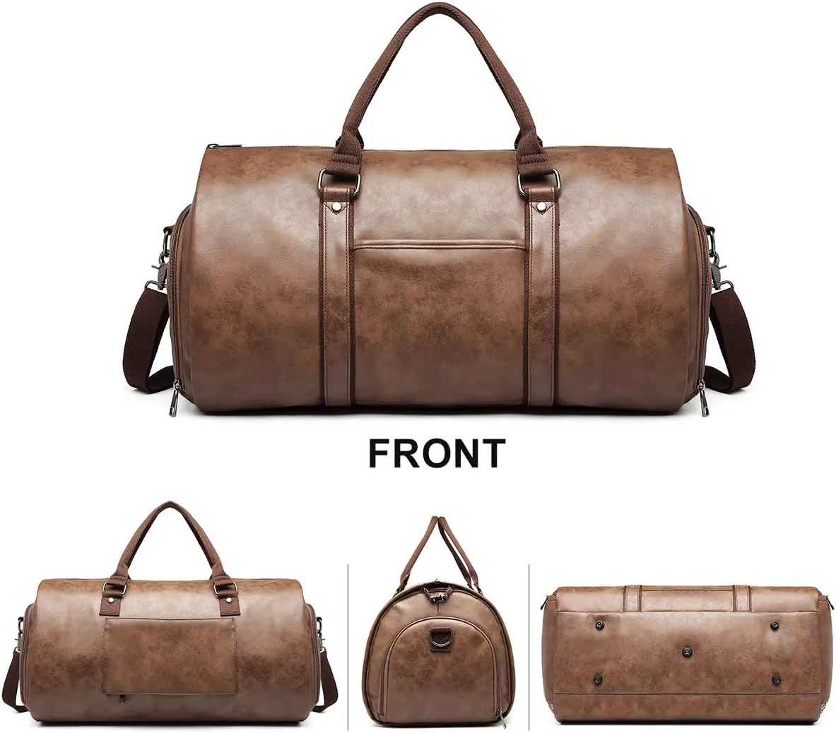 BOLOSTA Carry on Garment Bags for Travel Leather Garment Duffle Bag Convertible Mens Suit Travel Bags with Shoe Compartment,Waterproof,Perfect for Business Travel/Husband Gifts (Brown)