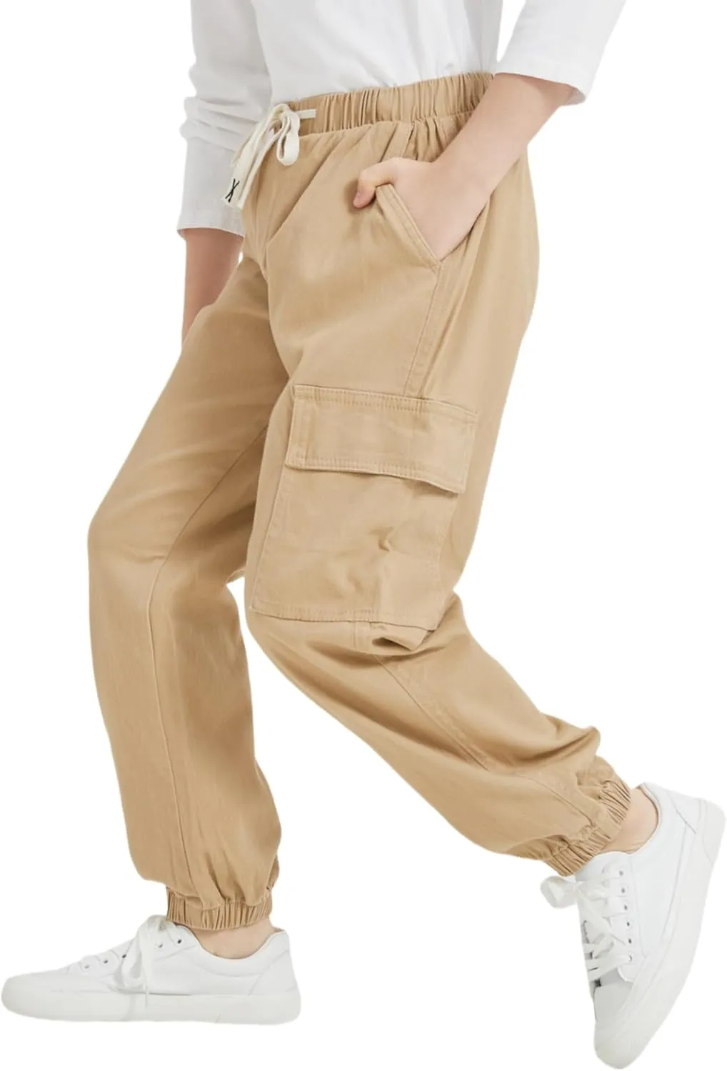 Boy's Cargo Joggers Pants Elastic Waist Casual Drawstring School Outdoor Youth Twill Baggy Pants Size 8-16