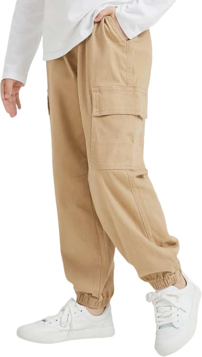 Boy's Cargo Joggers Pants Elastic Waist Casual Drawstring School Outdoor Youth Twill Baggy Pants Size 8-16