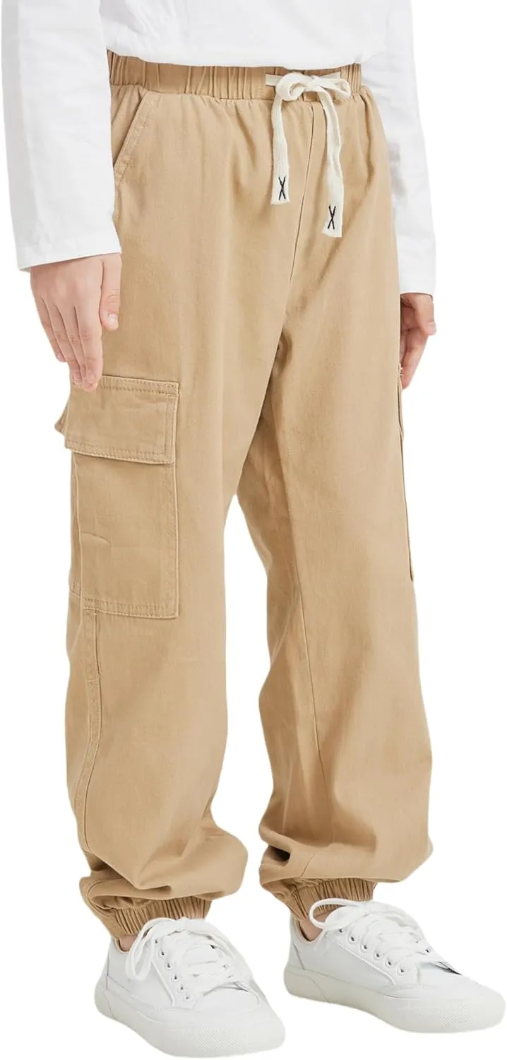 Boy's Cargo Joggers Pants Elastic Waist Casual Drawstring School Outdoor Youth Twill Baggy Pants Size 8-16