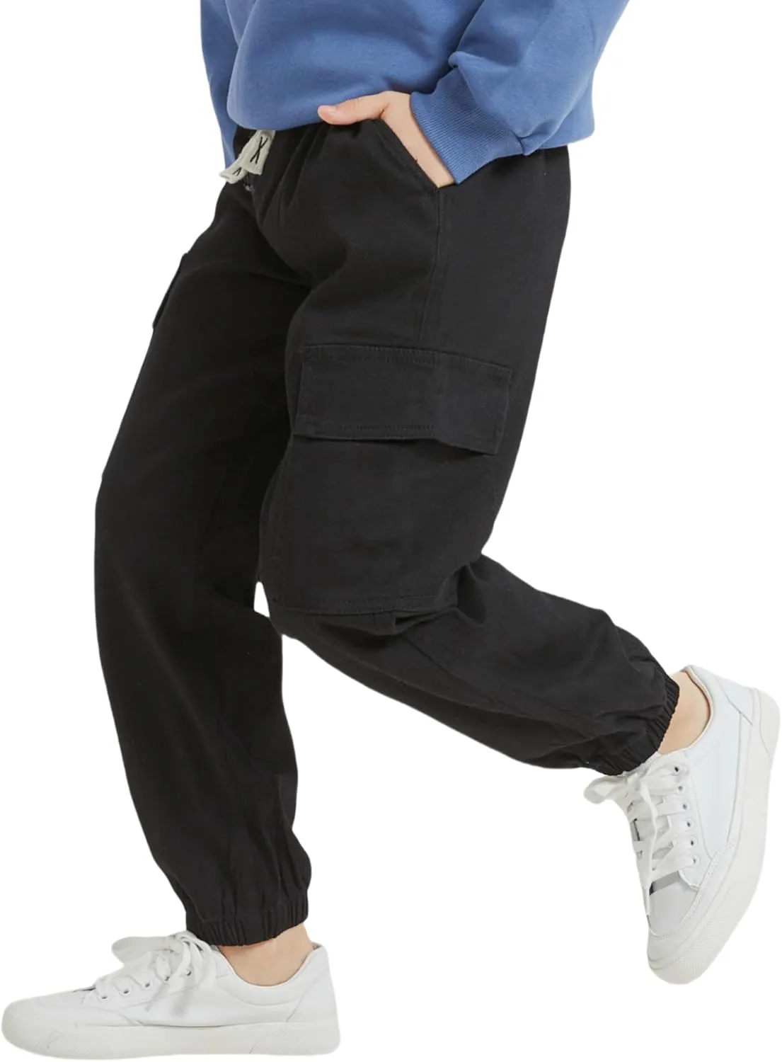Boy's Cargo Joggers Pants Elastic Waist Casual Drawstring School Outdoor Youth Twill Baggy Pants Size 8-16