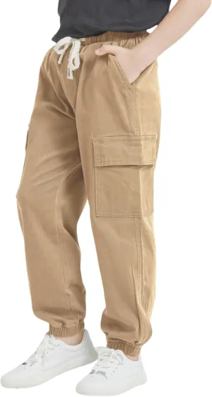 Boy's Cargo Joggers Pants Elastic Waist Casual Drawstring School Outdoor Youth Twill Baggy Pants Size 8-16