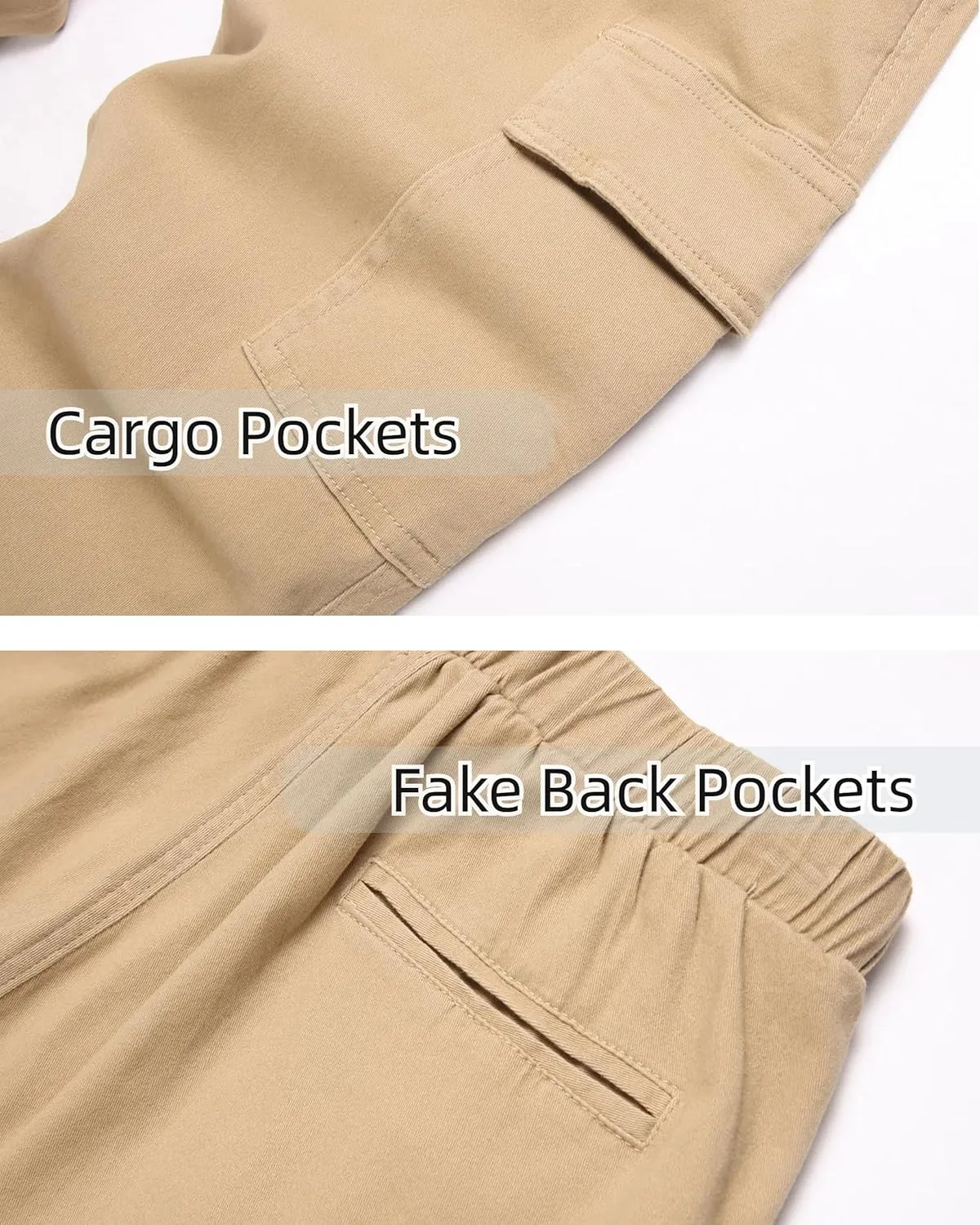 Boy's Cargo Joggers Pants Elastic Waist Casual Drawstring School Outdoor Youth Twill Baggy Pants Size 8-16