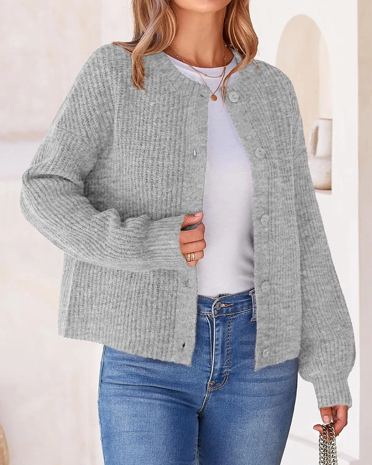 BTFBM Women's Chunky Knit Fall Cardigan 2025 Winter Long Sleeve Button Down Soft Loose Cropped Sweater Outerwear