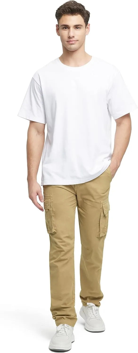 Cargo Pants for Men Cotton Fabric 6 Deep Pockets Straight-Leg Design Work Pants for Men
