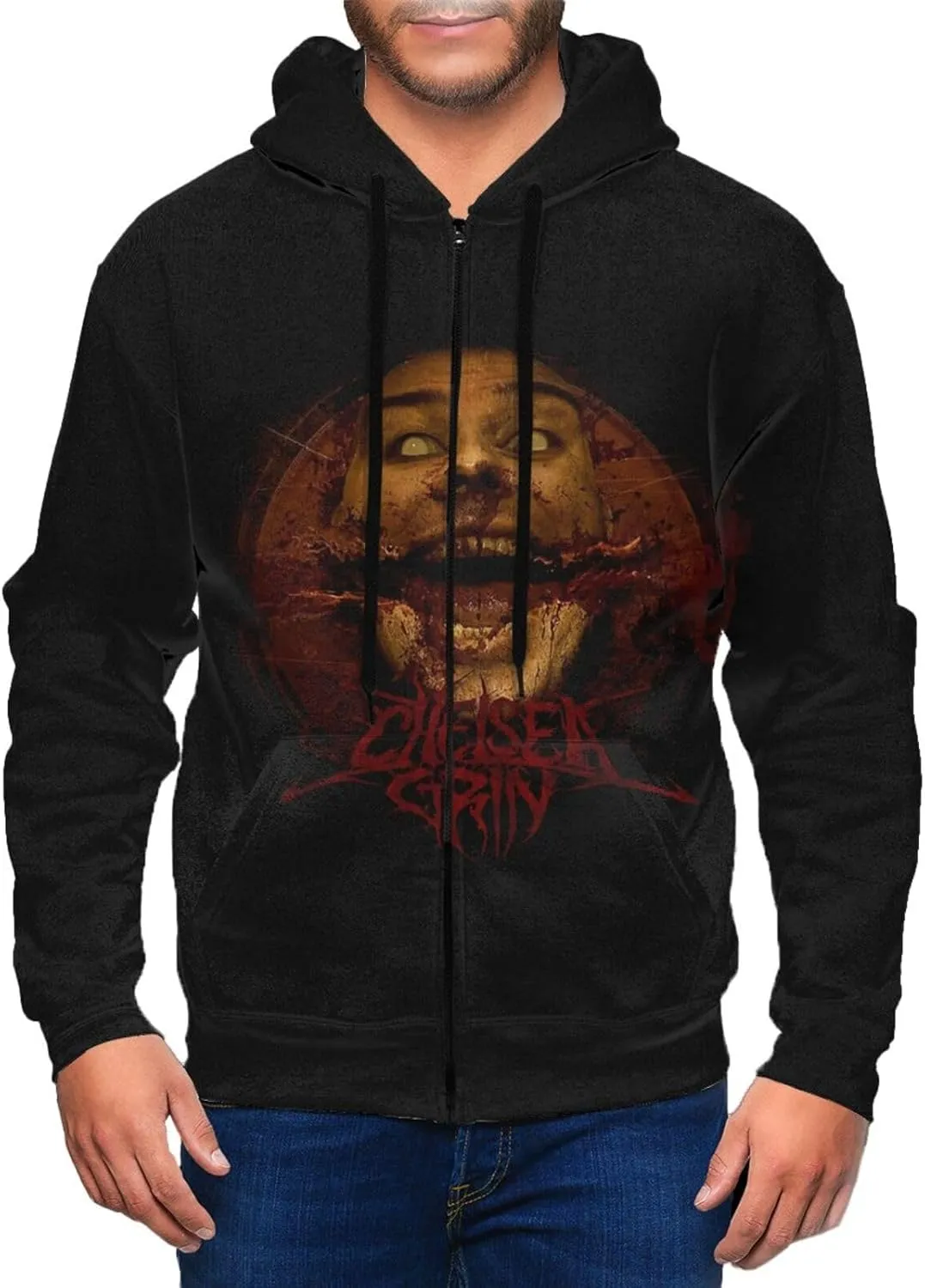 Chelsea Music Grin Band Full Zip Hoodie Men'S Casual Sweatshirt Long Sleeve With Pocket Pullover Hooded