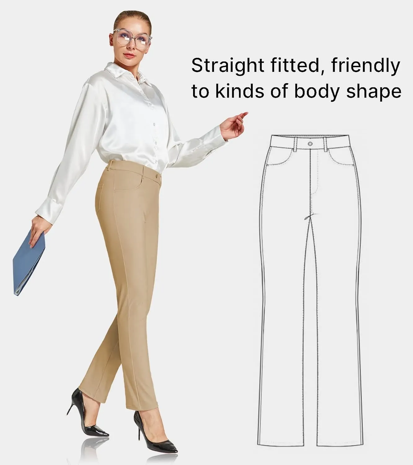 ChinFun Women's Yoga Dress Pants Straight Leg/Bootcut Stretch Work Slacks Office Business Casual Golf Pants 4 Pockets