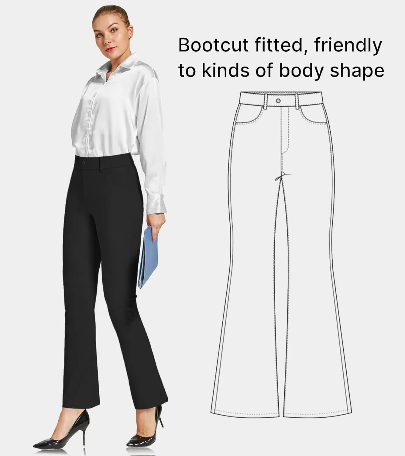 ChinFun Women's Yoga Dress Pants Straight Leg/Bootcut Stretch Work Slacks Office Business Casual Golf Pants 4 Pockets