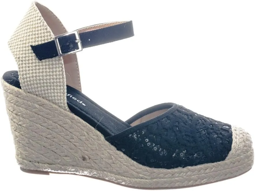 City Classified Queena Espadrille Platform Wedge D’Orsay Pump W Sling Back & Elastic Strap