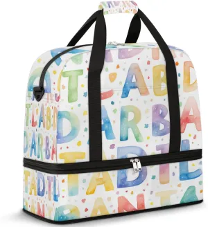 Colorful Letters Travel Duffel Bag for Women Men, Education Alphabets Sports Gym Bag with Shoes Compartment Foldable Overnight Bag Weekender Tote Workout Carry On Luggage Bag