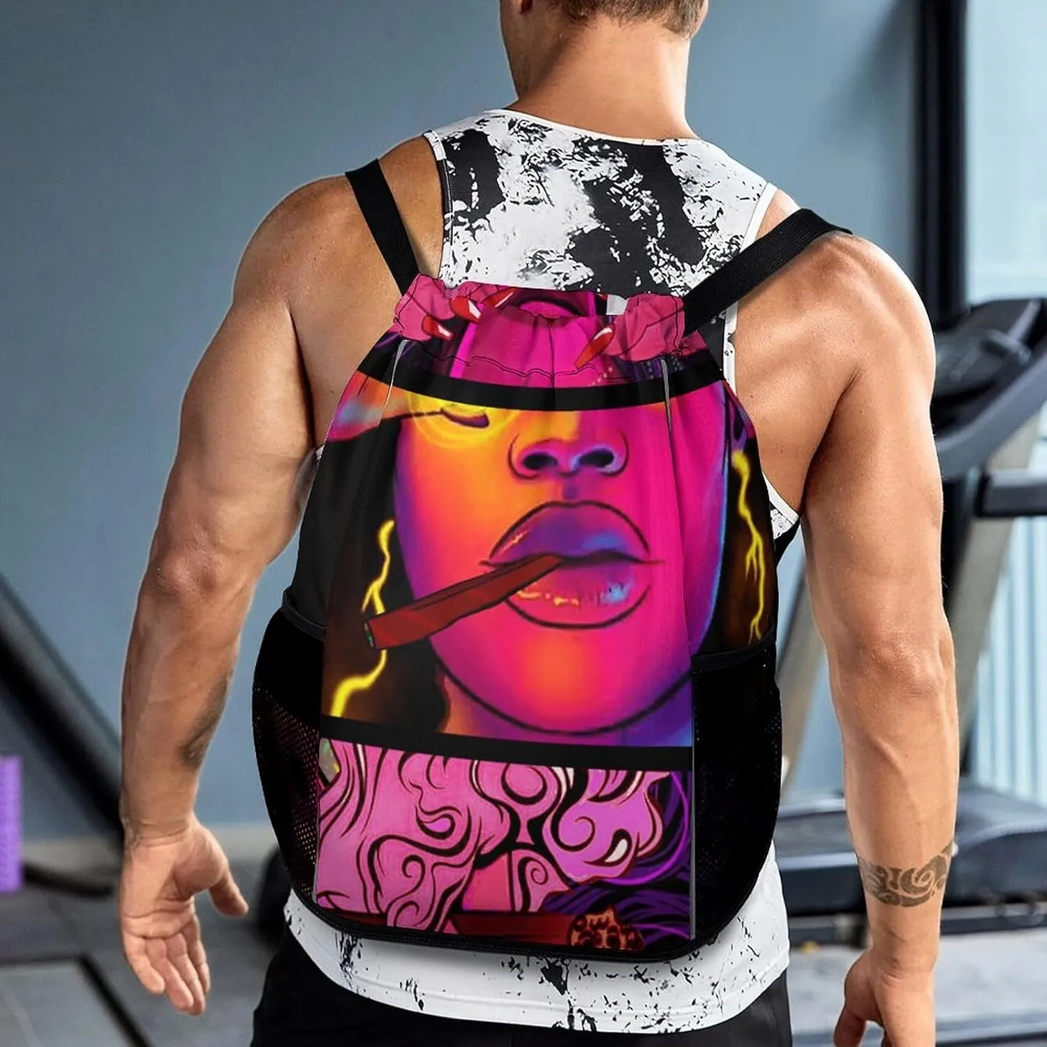 Cool Girl Psychedelic Art Sports Backpack with Large Mouth Design And Dry Wet Separation for Unisex