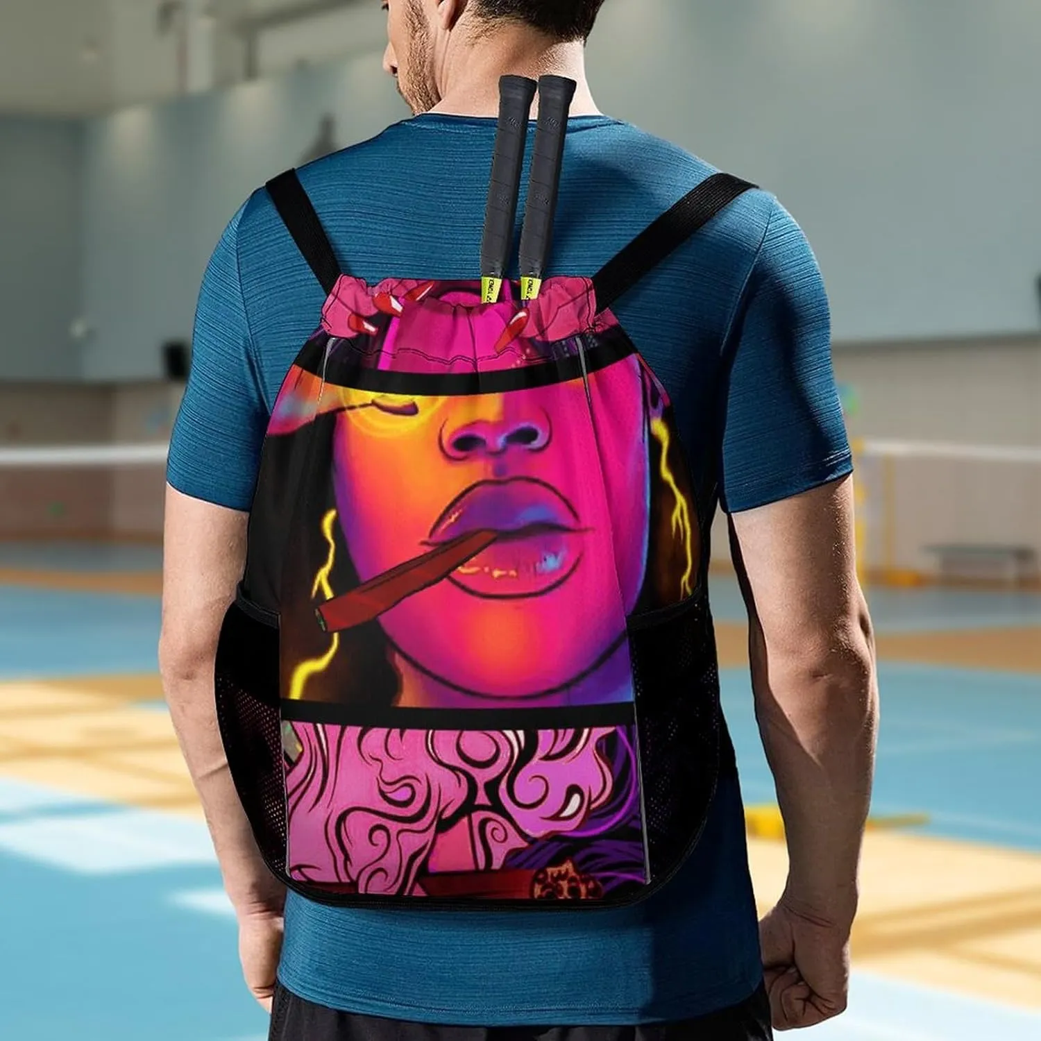 Cool Girl Psychedelic Art Sports Backpack with Large Mouth Design And Dry Wet Separation for Unisex