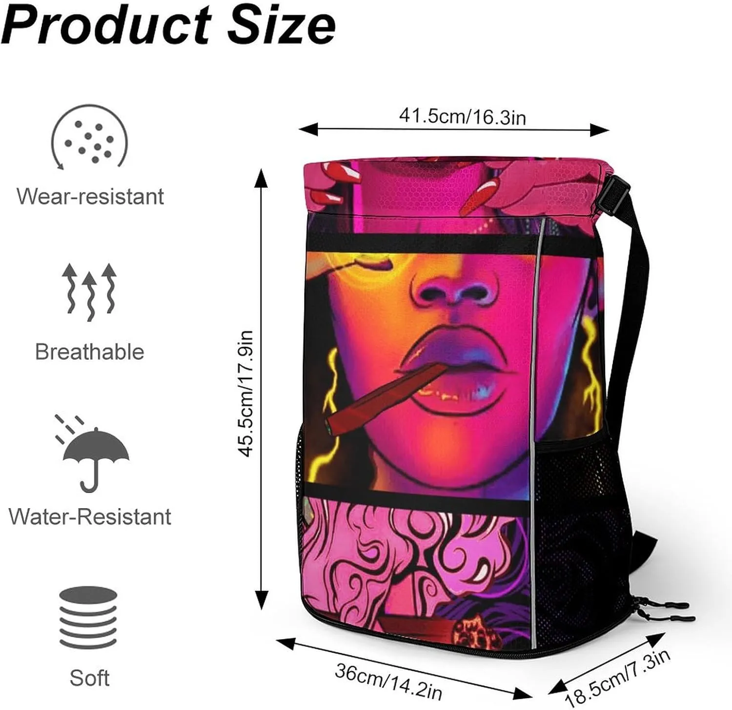 Cool Girl Psychedelic Art Sports Backpack with Large Mouth Design And Dry Wet Separation for Unisex