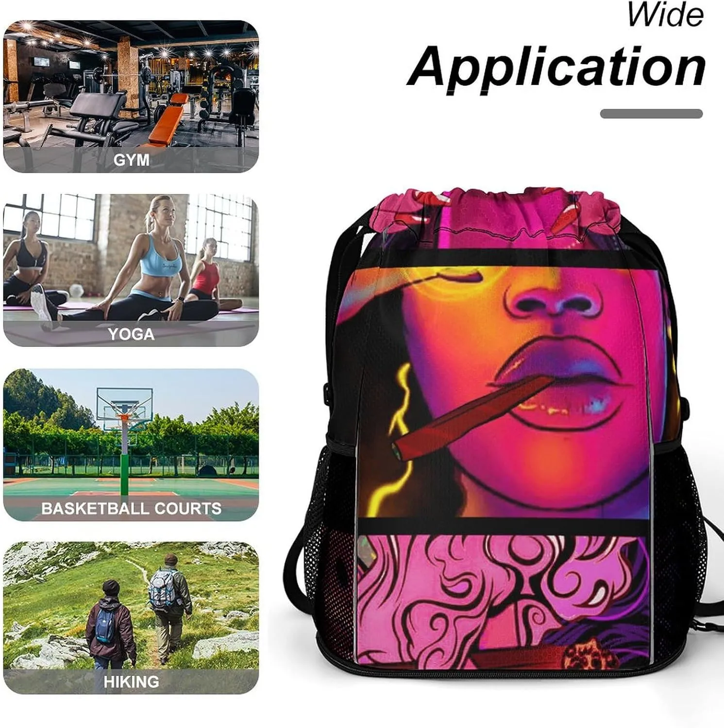 Cool Girl Psychedelic Art Sports Backpack with Large Mouth Design And Dry Wet Separation for Unisex