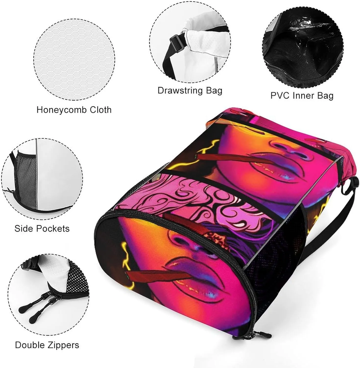 Cool Girl Psychedelic Art Sports Backpack with Large Mouth Design And Dry Wet Separation for Unisex