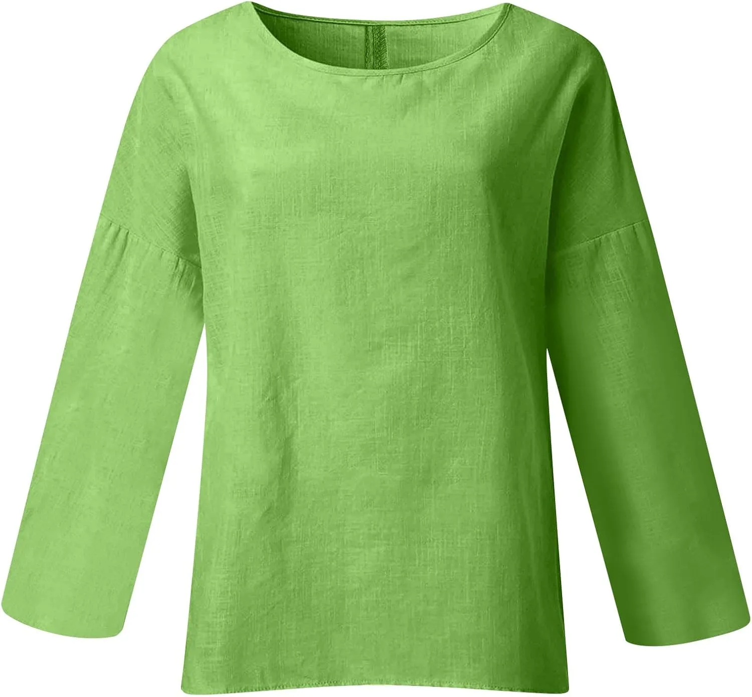 Cotton Linen Shirts for Women Long Sleeve Shirt Round Neck Casual Tunic Tops Basic Split Shirts Loose Fit 2025