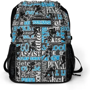 Custom Hockey Drawstring Backpack - Cool Cinch Sack, String Backpacks with Pocket for Kids Women Men Boys Girls for Gym Outdoor Sports Travel Athletic Drawstring Bag - Lightweight/Foldable