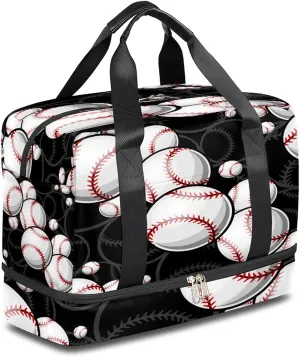 Cute Baseball Sports Gym Bag with Shoes Compartment,Sport Theme Travel Duffel Bag for Men Women Boys Girls Teens Overnight Weekend Yoga Workout Bag Training Handbag