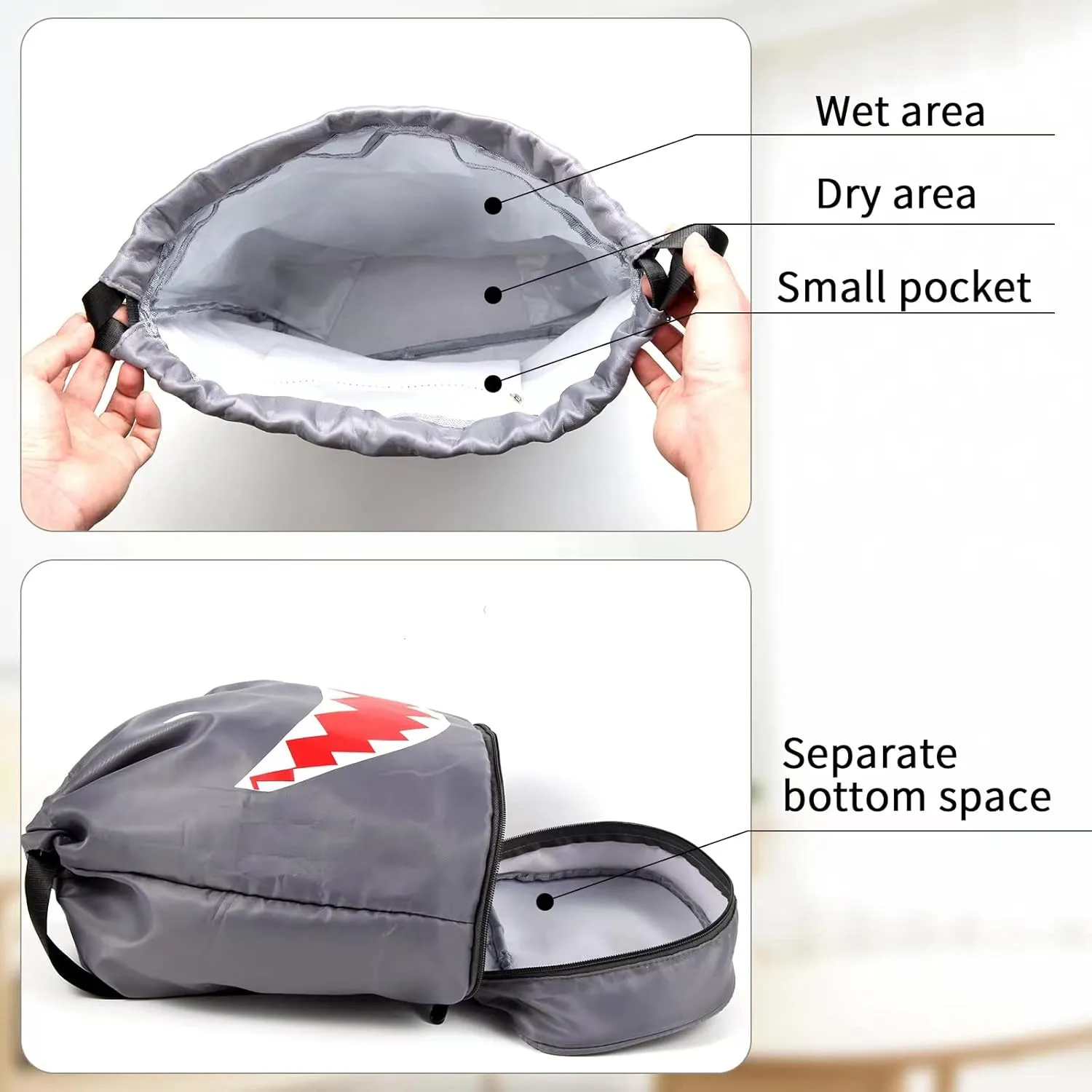 Cute beach bag,Drawstring Sport bag,beach backpack,Dry wet separation backpack, Suitable for swim, travel, camp, beach, dance (Pink)