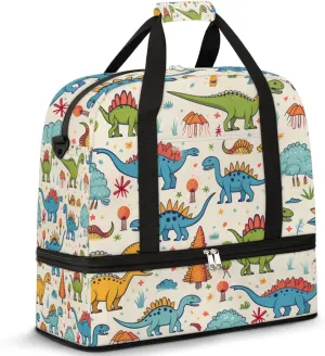 Cute Cartoon Dinosaurs Travel Duffel Bag for Women Men, Animal Dino Sports Gym Bag with Shoes Compartment Foldable Overnight Bag Weekender Tote Workout Carry On Luggage Bag