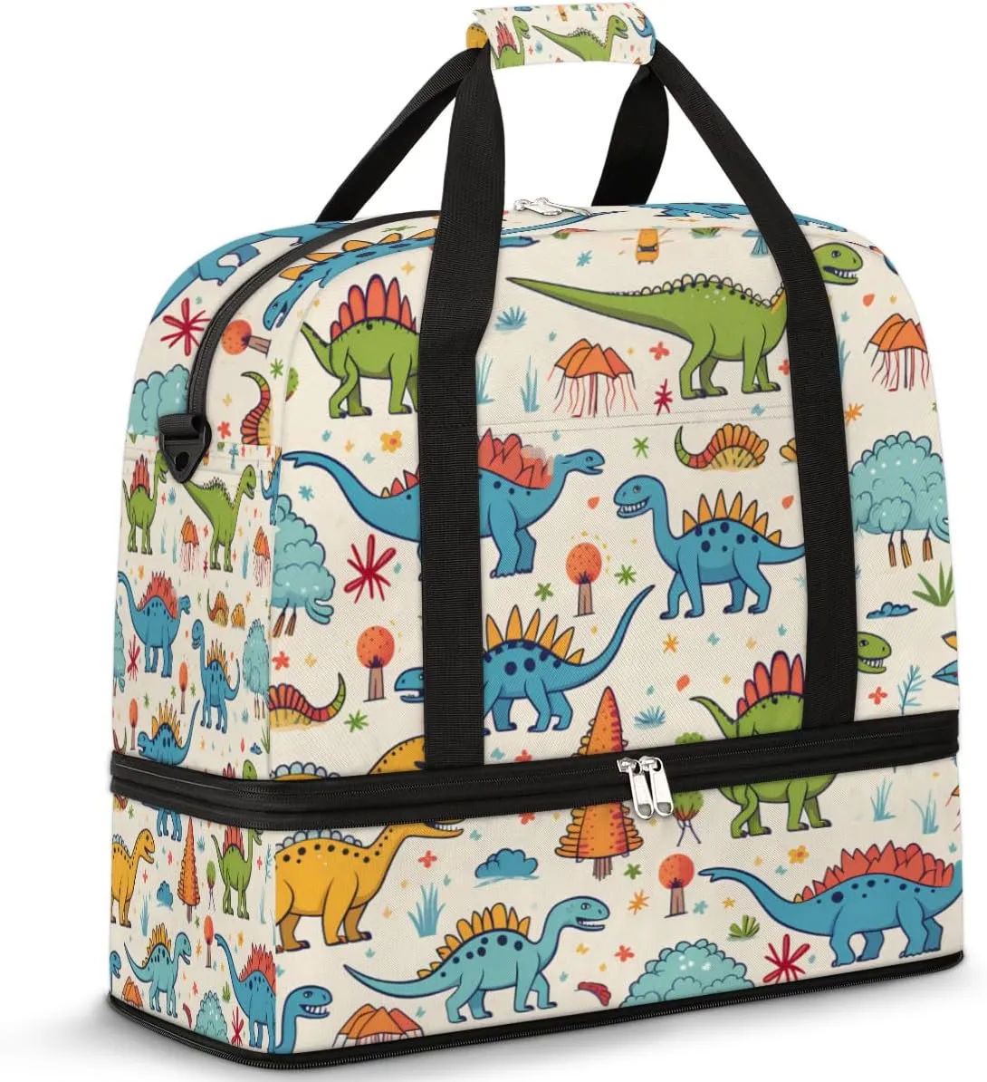 Cute Cartoon Dinosaurs Travel Duffel Bag for Women Men, Animal Dino Sports Gym Bag with Shoes Compartment Foldable Overnight Bag Weekender Tote Workout Carry On Luggage Bag