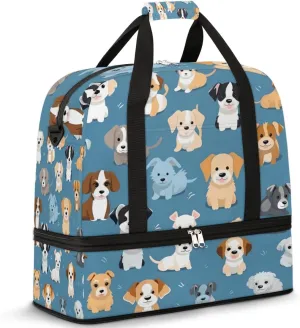 Cute Dog Travel Duffel Bag for Women Men, Puppy Pattern Sports Gym Bag with Shoes Compartment Foldable Overnight Bag Weekender Tote Workout Carry On Luggage Bag