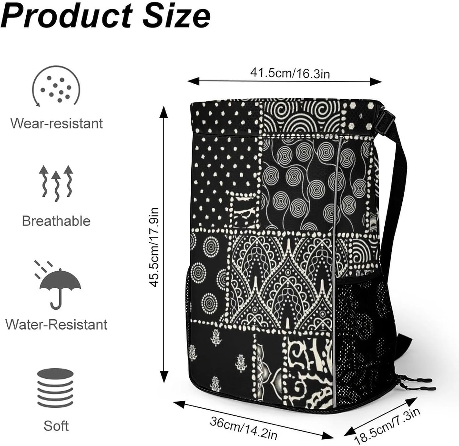 Cute Drawstring Bags Compatible with Black And White Paisley Gym Bag for Men Women Outdoor Swimming Cycling String Backpack with Zipper Pockets and Waterproof Compartment