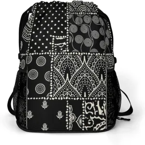 Cute Drawstring Bags Compatible with Black And White Paisley Gym Bag for Men Women Outdoor Swimming Cycling String Backpack with Zipper Pockets and Waterproof Compartment