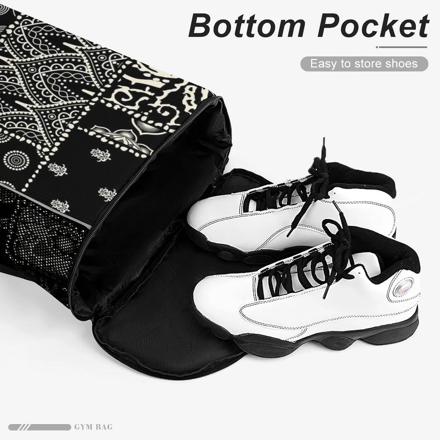 Cute Drawstring Bags Compatible with Black And White Paisley Gym Bag for Men Women Outdoor Swimming Cycling String Backpack with Zipper Pockets and Waterproof Compartment