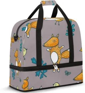Cute Fox Animal Travel Duffle Bag Durable Weekender Bag with Shoes Compartment Lightweight Overnight Bag Sports Dance Gym Tote Bag for Women and Men Carry on Luggage