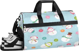Cute Snowman Christmas Snowflakes Sports Gym Bag for Women Men Travel Duffel Bag with Wet Pocket & Shoes Compartment Waterproof Weekender Overnight Tote Carry on Bag Lightweight