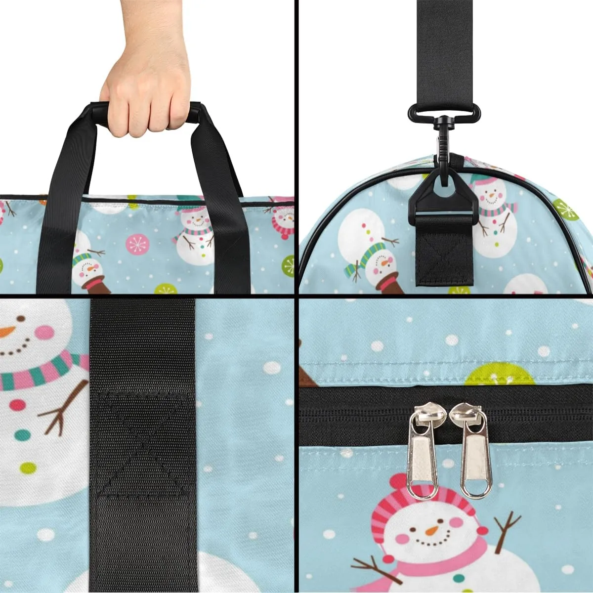 Cute Snowman Christmas Snowflakes Sports Gym Bag for Women Men Travel Duffel Bag with Wet Pocket & Shoes Compartment Waterproof Weekender Overnight Tote Carry on Bag Lightweight