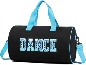 Dance Duffle Bag for Girls, Kids Toy Storage Bag,Weekend Bag,Overnight Bag,Gymnastics bag 17"Lx9"Wx9"H, Blue, Cute