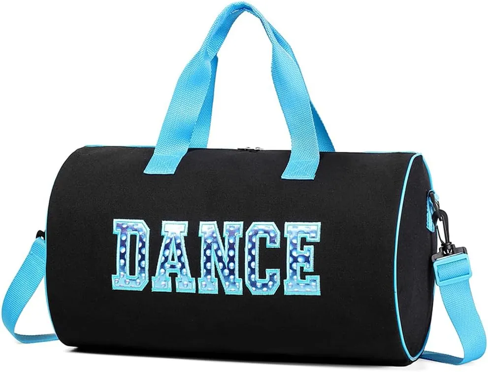 Dance Duffle Bag for Girls, Kids Toy Storage Bag,Weekend Bag,Overnight Bag,Gymnastics bag 17"Lx9"Wx9"H, Blue, Cute
