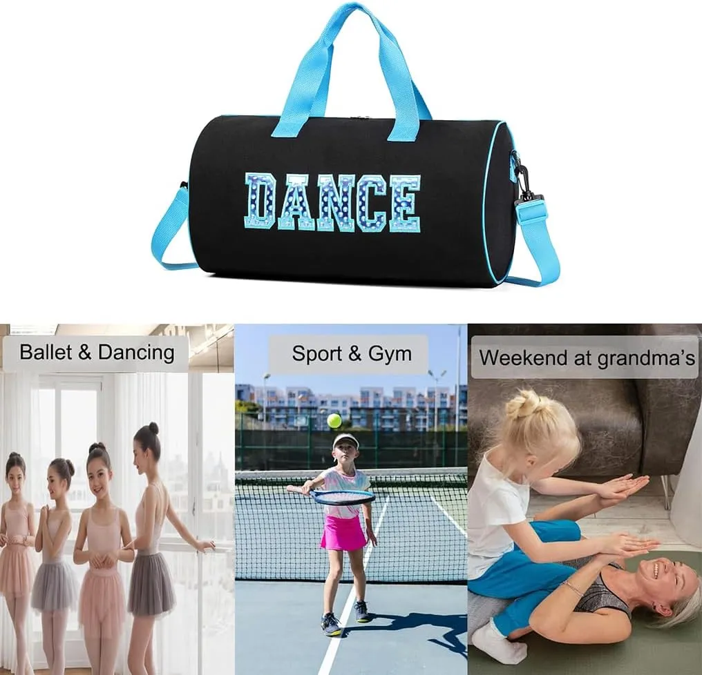 Dance Duffle Bag for Girls, Kids Toy Storage Bag,Weekend Bag,Overnight Bag,Gymnastics bag 17"Lx9"Wx9"H, Blue, Cute