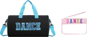 Dance Duffle Bag for Girls, Kids Toy Storage Bag,Weekend Bag,Overnight Bag,Gymnastics bag 17"Lx9"Wx9"H, Blue set-clear letter bag, Cute