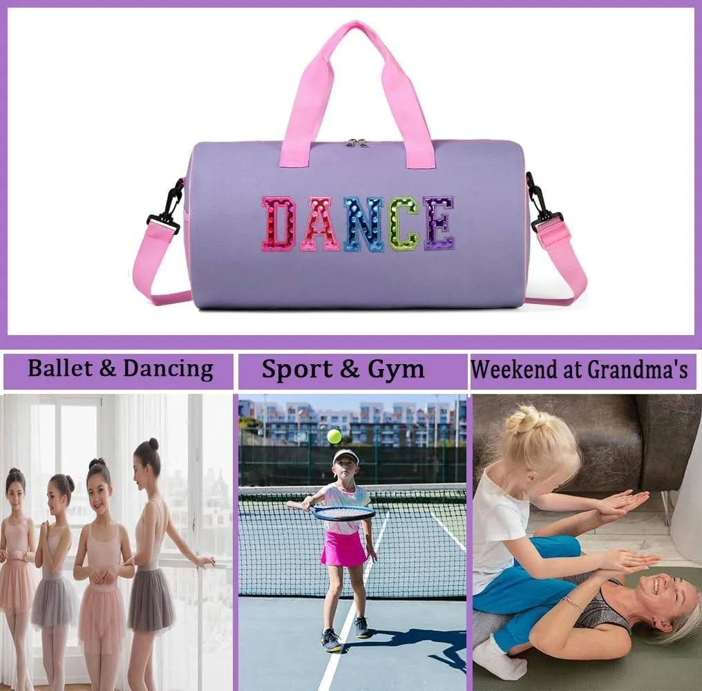 Dance Duffle Bag for Girls, Kids Toy Storage Bag,Weekend Bag,Overnight Bag,Gymnastics bag 17"Lx9"Wx9"H, Light purple, Cute