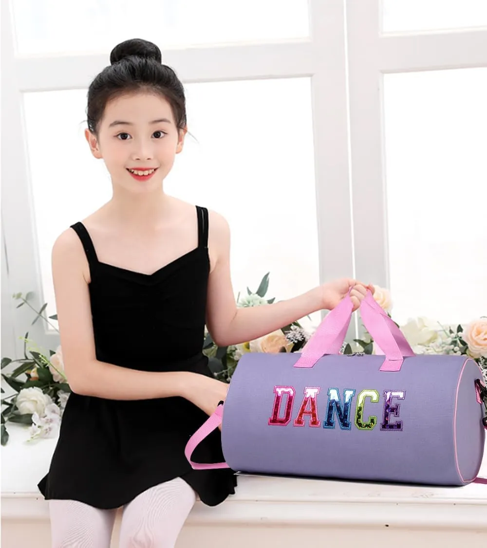Dance Duffle Bag for Girls, Kids Toy Storage Bag,Weekend Bag,Overnight Bag,Gymnastics bag 17"Lx9"Wx9"H, Light purple, Cute