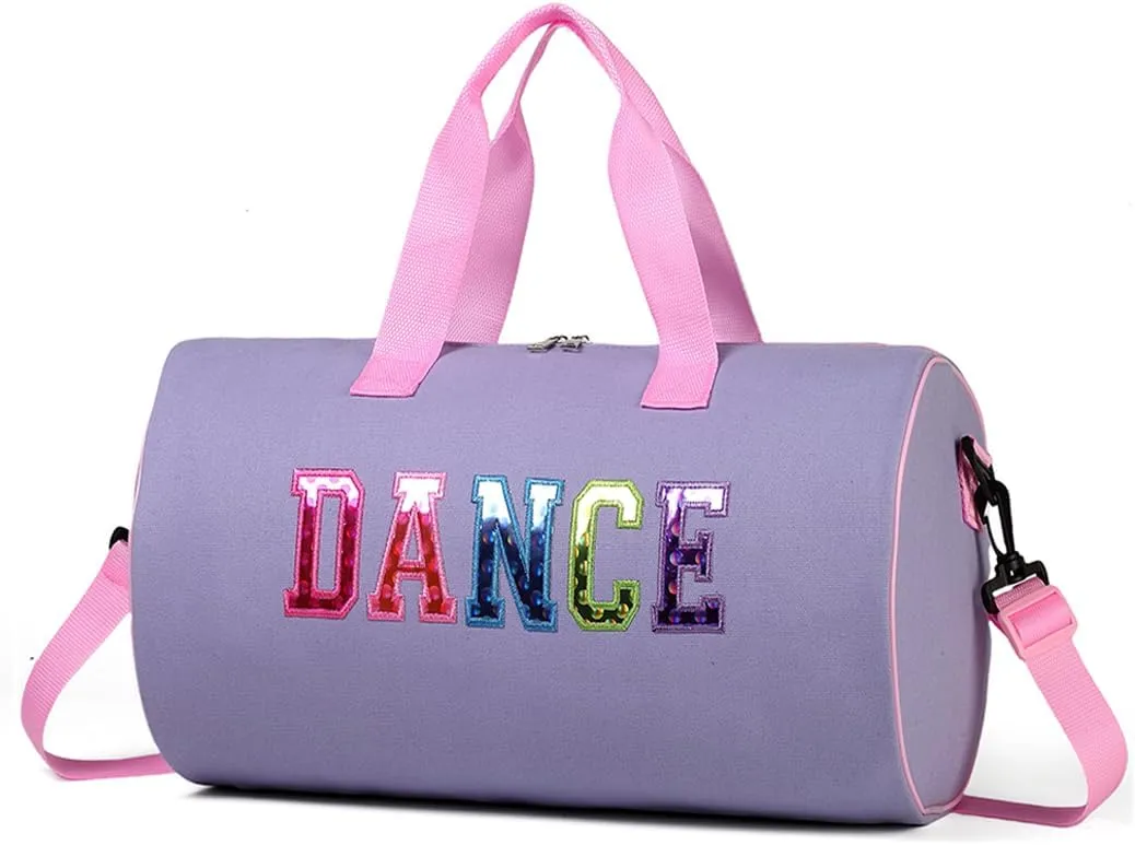 Dance Duffle Bag for Girls, Kids Toy Storage Bag,Weekend Bag,Overnight Bag,Gymnastics bag 17"Lx9"Wx9"H, Light purple, Cute
