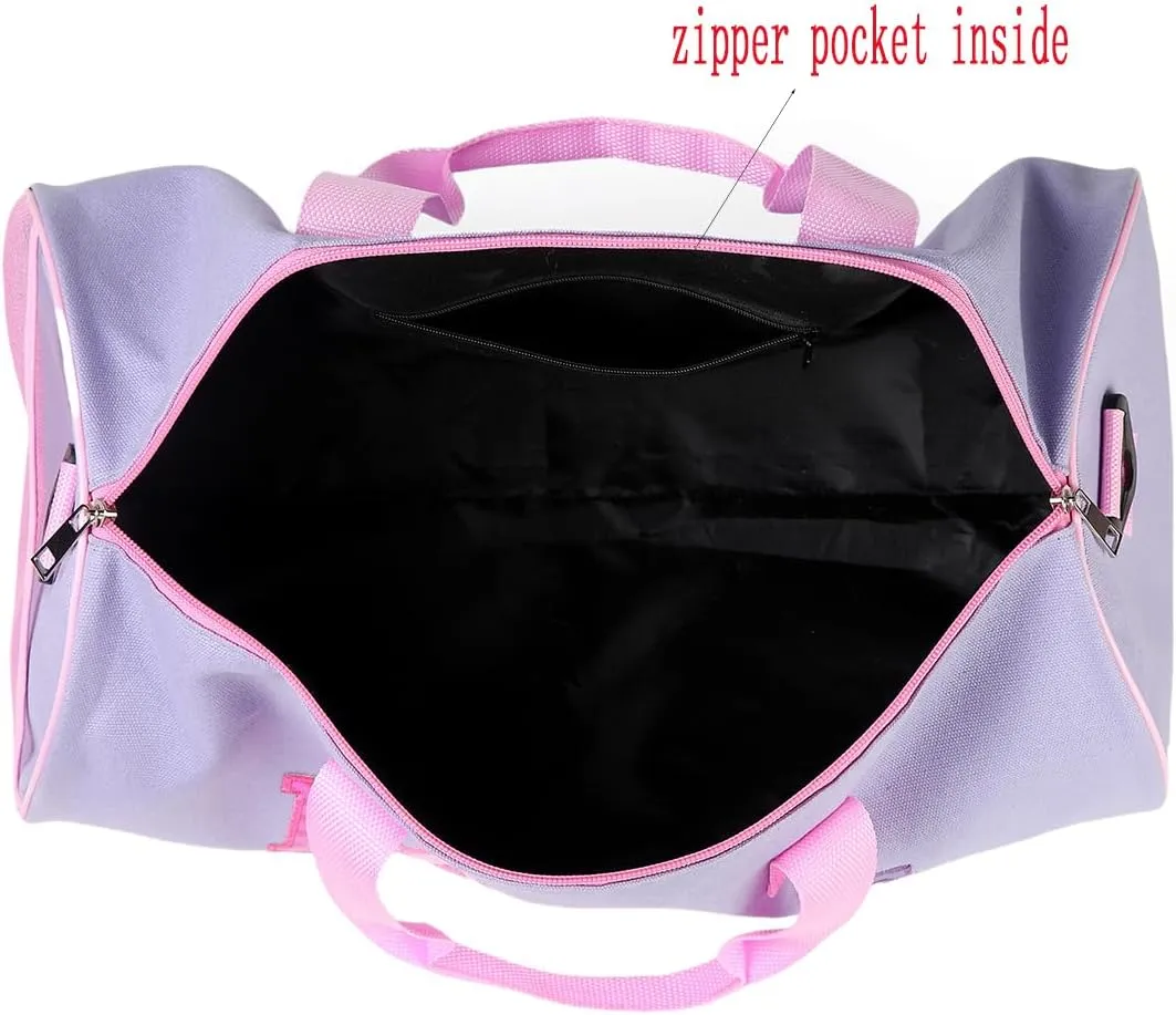 Dance Duffle Bag for Girls, Kids Toy Storage Bag,Weekend Bag,Overnight Bag,Gymnastics bag 17"Lx9"Wx9"H, Light purple, Cute