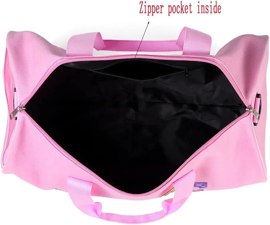 Dance Duffle Bag for Girls, Kids Toy Storage Bag,Weekend Bag,Overnight Bag,Gymnastics bag 17"Lx9"Wx9"H, Pink, Cute