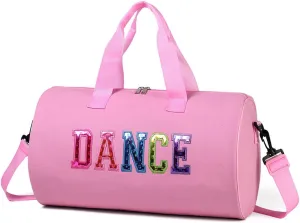 Dance Duffle Bag for Girls, Kids Toy Storage Bag,Weekend Bag,Overnight Bag,Gymnastics bag 17"Lx9"Wx9"H, Pink, Cute
