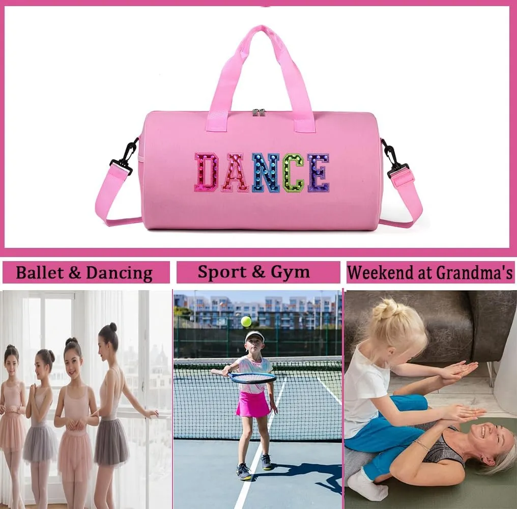 Dance Duffle Bag for Girls, Kids Toy Storage Bag,Weekend Bag,Overnight Bag,Gymnastics bag 17"Lx9"Wx9"H, Pink, Cute