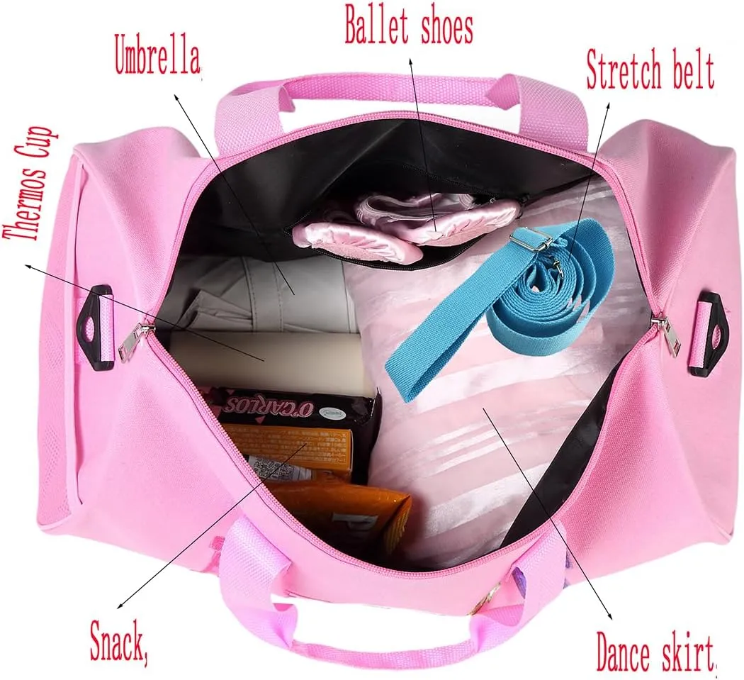 Dance Duffle Bag for Girls, Kids Toy Storage Bag,Weekend Bag,Overnight Bag,Gymnastics bag 17"Lx9"Wx9"H, Pink, Cute