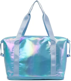Dazzling Foldable Gym Bag for Women,Sports Travel Duffel Bag, Weekender Overnight Bag with Wet Pocket and Shoes Compartment for Women, Travel,Workout,Gym, Yoga G04 (Blue)