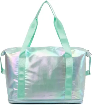Dazzling Foldable Gym Bag for Women,Sports Travel Duffel Bag, Weekender Overnight Bag with Wet Pocket and Shoes Compartment for Women, Travel,Workout,Gym, Yoga G04 (Green)